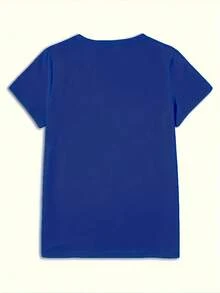 S274 Casual Short Sleeve T-Shirt With Custom Print - 寶藍色 - 查看 3
