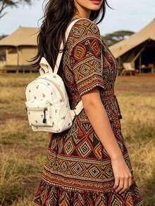 Women's Mini Ditsy Floral Nylon Casual Backpack, Lightweight Daily Backpack, Cute Small Shoulder Bag Suitable For Daily Use And Travel - White - View 6