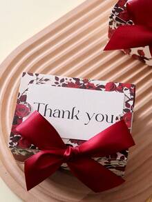 15pcs Rose Themed Thank You Card Gift Box Set, Pink Floral Pattern With Black Ribbon, Party Favor & Return Gift Packaging, Holiday Decor, Metal Commemorative Card, Celebration Theme Design - View 8