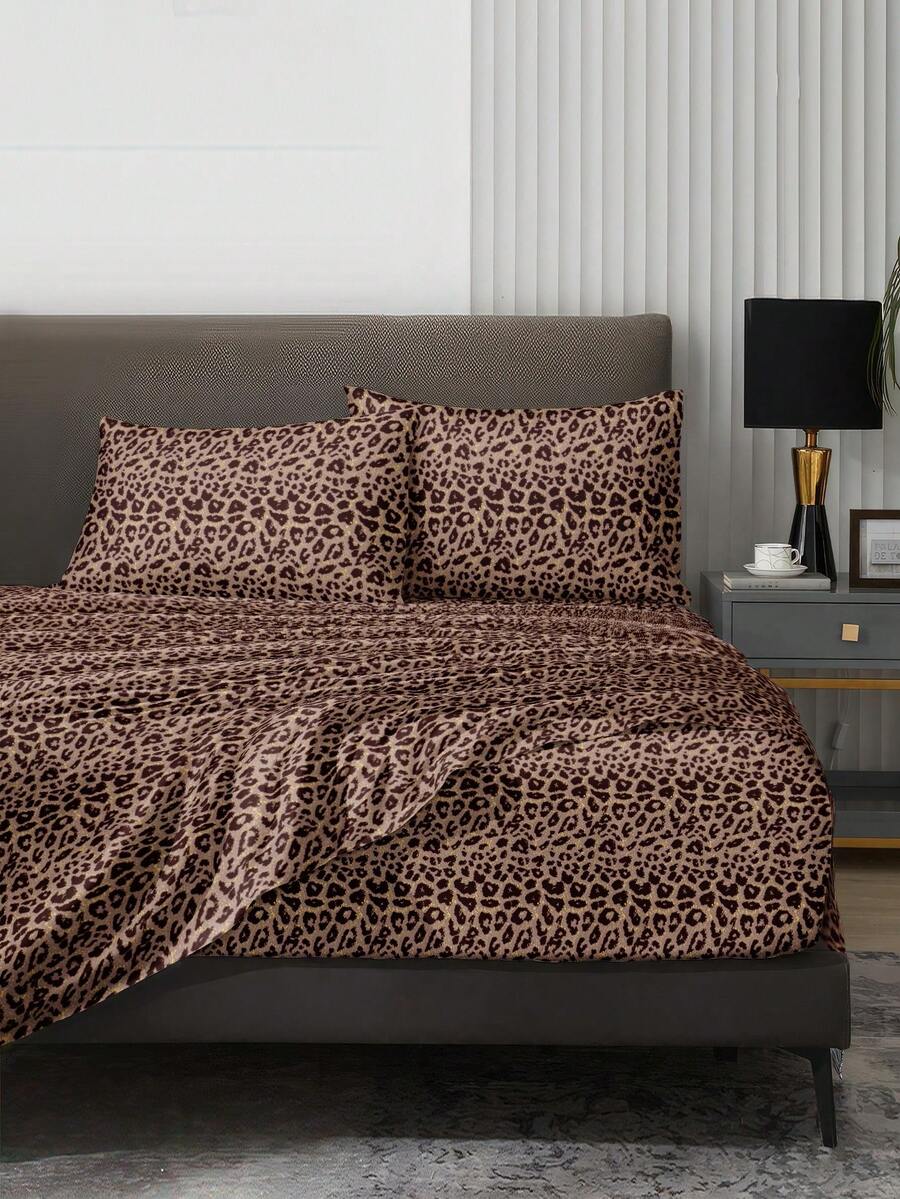4-Piece Black Heart Butterfly Floral Pattern Bedding Set, Includes 1 Fitted Sheet, 1 Flat Sheet And 2 Pillowcases (Pillow Inserts Not Included). Suitable For King, Queen, Full And Twin Size Beds, Fitted Sheet With Deep Pocket Design, Pillowcases Up To 11.8 Inches. Soft And Breathable, Wrinkle-Resistant - Brown - View 1