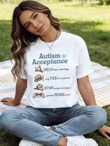 Camiseta de Concientización sobre la Aceptación del Autismo Ayuda a Incrementar la Concientización Di Sí a la Aceptación Detén la Exclusión y el Estigma Sé Más Consciente Camiseta de Apoyo al Autismo Blusas para mujer - Blanco - Ver 4