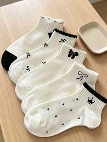 5 Paar süße Blumen-Trim Knöchelsocken für Frauen, hergestellt aus hochelastischem, atmungsaktivem Gewebe, weich und hautfreundlich, ohne Schwellen oder Enge, zarte Spitzenborte für einen süßen Look, minimalistisch aber stilvoll, vielseitig für Mary Janes, Loafer, Leinenschuhe, geeignet für den täglichen Weg zur Arbeit, Studenten, süße Outfits, bequem und modisch, ein unverzichtbarer, hochwertiger, vielseitiger Knöchelsocken. - Verschiedenfarbig - Übersicht 7