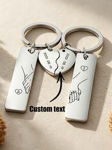 2pcs Personalized Heart-Shaped Keychain, Stainless Steel Customizable Text Couples Keyring, Suitable For Anniversary, Birthday, Wedding Anniversary, Valentine's Day Gifts, Unique Birthday Gifts For Friends And Family - Multicolor - View 7