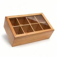 Bamboo Tea Storage Box With Magnetic Lid - Transparent Acrylic Window For Easy Viewing - Durable Tea Container With 8 Adjustable Compartments - Stackable, Suitable For Tea Bags, Multi-Purpose Storage Box - Bamboo Wood Color - View 4