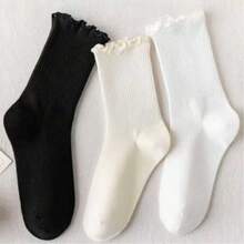 1/3/5 đôi tất nữ dễ thương có viền bèo nhún, màu đen trắng, chất liệu pha polyester và spandex, có thể giặt máy. - Nhiều màu - Xem 10