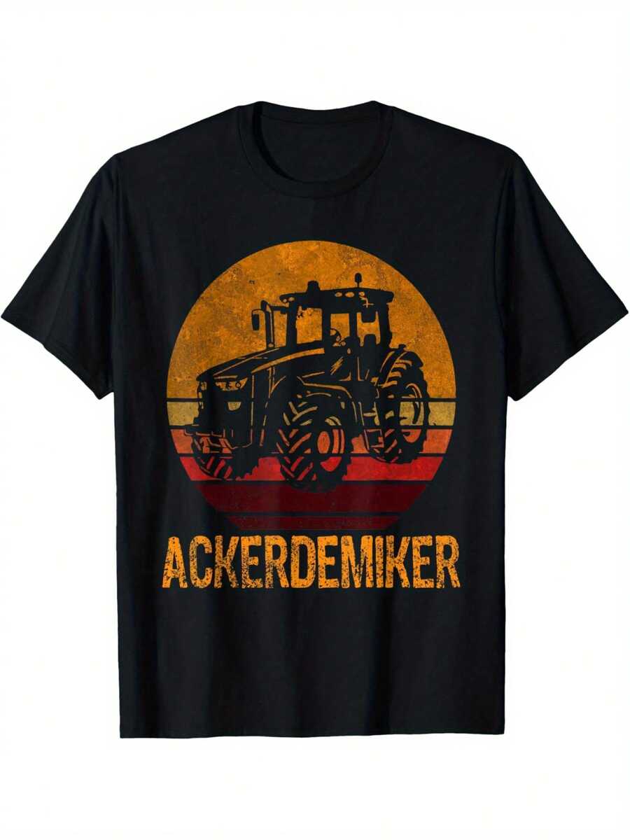 Gift T-Shirt For Farmer, Vintage T-Shirt For Farmer's Son, Men's Farm Tractor T-Shirt, Funny T-Shirt For Men, Vintage T-Shirt For Men, Casual Summer T-Shirts For Men, Sports T-Shirt, Loose And Comfortable For Summer. - Black - View 1