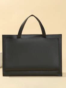 Minimalist Solid Color Large Capacity Laptop Bag, Fits 13-Inch Notebook, Suitable For Casual Handbag For Work And School - Black - View 3
