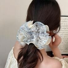 1pc Elegant Lace Multilayer Hollow Flower Scrunchie, Unique Design, Versatile Hair Accessory For Daily Use Elastic Hair Ties - Baby Blue - View 2