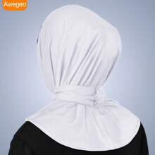 Awegeo 1件女款頭巾式頭巾，內襯頭巾，中東風格易穿戴，純色彈性帶配鈕扣，時尚頭巾，舒適休閒，柔軟透氣，適合運動與日常穿著 - 彩色 - 查看 6