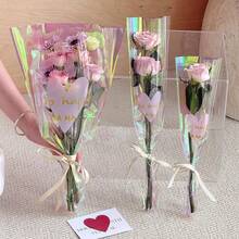 30pcs Transparent Rose Packaging Bags Flower Bouquet Plastic Bag Bouquet Wrapping Paper One Straight Bag Flower Packagin - Multicolor - View 3
