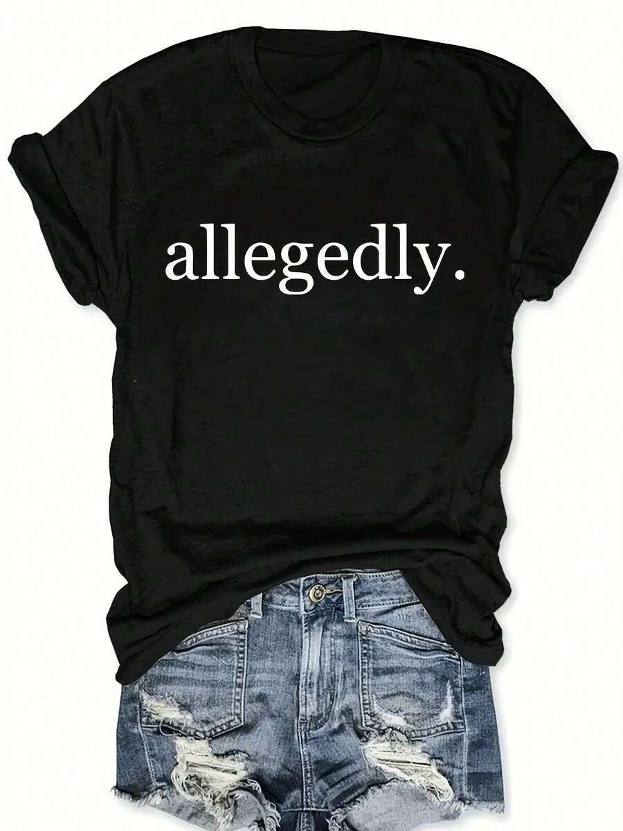 Plus-Size Casual T-Shirt With Letter Print And Short Sleeves, Suitable For Both Spring And Summer, Unisex Clothing. Mother's Day Themed T-Shirt, Dedicated To Mom, The Best Printed T-Shirt Gift For Mom. - 黑色 - 查看 1