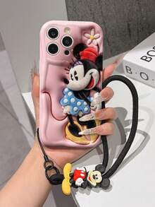 Disney Mickey Mouse Clubhouse Phone Case : 3D Fluffy Pattern Border Protector Phone Soft Phone Case With A Free Cute Mickey Bracelet Chain Lanyard, Mickey, Minnie, Goofy, Donald Duck, Daisy Duck, Pluto, For Apple 17 Promax 17 Pro 16 15 14 13 12 11 Pro Max XS Max X XR Soft Cover Summer Phone Case - 白色 - 查看 3