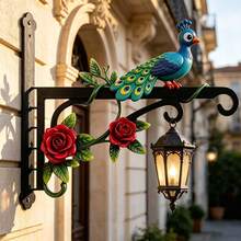 1pc Metal Double-Sided Colorful Printed Parrot & Floral Pattern, Wall-Mounted Outdoor Hanging Rack, Suitable For Porch, Bird Feeder, Lantern, Wind Chime Etc., Sturdy Iron Structure Hook - A - View 11