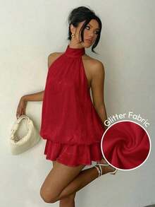 Vestido Mini Elegante Marrón y Amarillo con Cuello Halter de  para Mujer, Vestidos para Fiesta, Vestido para Citas, Vestido para Salir de Noche, Vestidos de Verano para Mujer, Trajes de Luna de Miel para Mujer, Vestido para Invitadas de Boda. Ropa para Vacaciones en la Isla, Vestidos para Invitadas de Boda, Vestidos de Verano para Mujer, Vestidos Elegantes para Fiesta, Vestidos de Cumpleaños para Mujer - Rojo 2 - Ver 1