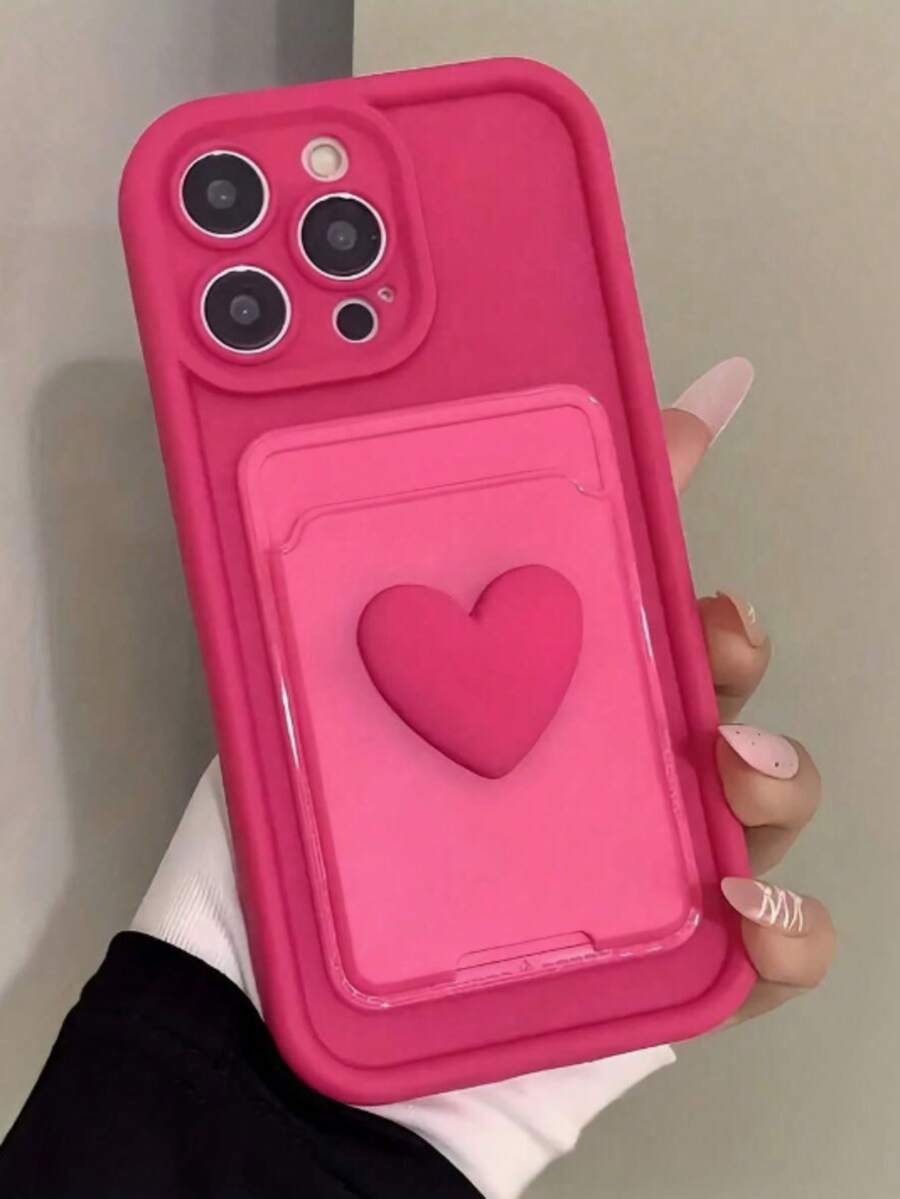 1个玫瑰红渐变色手机壳 + 3D心形自粘卡套，磨砂质感，兼容 16 Pro Max/16 Plus/16 Pro/16/15 Pro Max/15 Plus/15 Pro/15/14 Pro Max/14 Plus/14 Pro/14/13 Pro Max/13 Pro/13/12 Pro Max/12 Pro/12、11 Pro Max/11 Pro/11/XS Max/XR/XS/7/8 Plus/7/8、Note 14 Pro+ 5G、Galaxy A56 5G，防震保护套 - 玫紅色 - 查看 1
