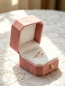 1 buah Kotak Cincin Pernikahan Beludru Merah Muda, Tempat Cincin Pertunangan Segi Delapan, Kotak Cincin Elegan Warna Solid, Aksesori Lamaran Romantis Cocok Untuk Lamaran, Pertunangan, Pernikahan, dan Upacara Pernikahan - Berwarna merah muda - View 6