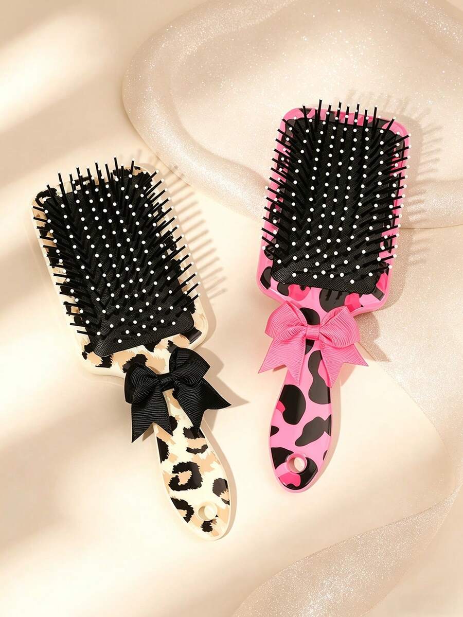 Cepillo de pelo con paleta de estampado de leopardo, cepillo desenredante con cojín de aire y lazo, peine de masaje del cuero cabelludo antiestático para uso diario - Multicolor - Ver 1