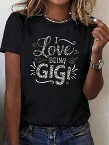 Camiseta de Verano para Mujer, Nueva Colección Primavera-Verano, Camiseta Oversize para Mujer, Camisetas con Estampado "I LOVE GIGI", Blusas para Mujer, Camisetas de Manga Corta con Estampado, Camisetas Gráficas, Blusas Gráficas para Mujer, Camisetas de Verano, Camisetas Casuales, Ropa de Vacaciones para Mujer, Diseño Juvenil y a la Moda, 100% Algodón, blusas de mujer, camisetas de mujer algodón. - Negro - Ver 5