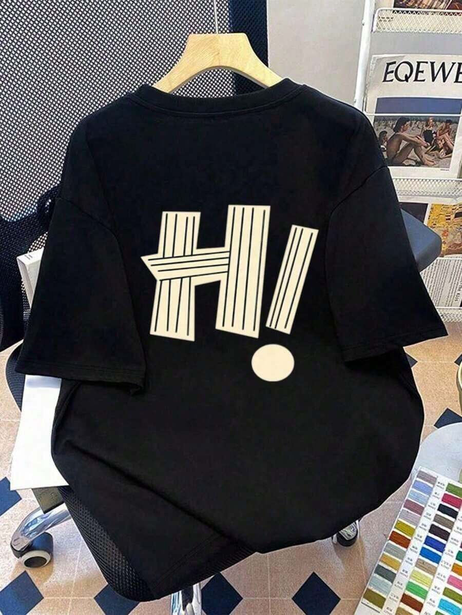 1 Piece Of Women's Printed Crew Neck T-Shirt Top. Suitable For Summer Vacation, Beach, Spring, Valentine's Day, Mother's Day, And Other Occasions. Suitable For Daily Wear, Outings, Festivals, Beaches, Parties, School, Music Festivals, Holidays, Work, And Other Occasions. Casual, Black, 180g, 100% Cotton, Printed Designs. Unisex. - 黑色 - 查看 1