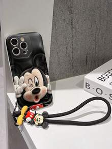 Disney Mickey Mouse Clubhouse Phone Case : 3D Fluffy Pattern Border Protector Phone Soft Phone Case With A Free Cute Mickey Bracelet Chain Lanyard, Mickey, Minnie, Goofy, Donald Duck, Daisy Duck, Pluto, For Apple 17 Promax 17 Pro 16 15 14 13 12 11 Pro Max XS Max X XR Soft Cover Summer Phone Case - White - View 5