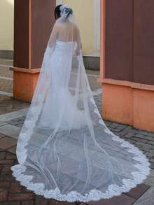 1 pieza Velo de novia de encaje de poliéster estilo bohemio con peine, largo 300cm (118 pulgadas) con cola de catedral, accesorio de boda, velo para fiesta de mujeres - Multicolor - Ver 8