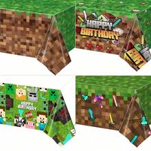 Minecraft 1 pièce Nappe Bloc d'herbe Pixel Battle Jeu électronique thème de fête, Jeu de bac à sable, Steve, Alex, Passif, Villageois Nappe de décoration d'anniversaire, Nappe de fête de vacances, Décoration de fête parfaite pour Halloween, Noël, Anniversaire - Multicolore - Voir 5