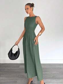 Women Midi Dresses - Army Green - View 4