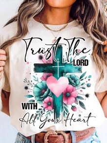 Women's Crew Neck T-Shirt With Good Friday And Mother's Day Print | Minimalist Design, Comfortable And Breathable, Ideal For Casual Daily Wear, Natural And Elegant Style, Essential For Summer Parties, Local Shipping, 2D Printing. - 白色 - 查看 1
