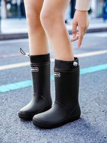 男女通用时尚中筒雨靴，防水防滑雨靴，适合洗车、钓鱼、厨房工作、户外运动等场合 - 黑色 - 查看 6