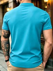 Kemeja Polo Pria Musim Panas Bahan Ringan | Potongan Slim Fit Lengan Pendek Kerah Warna Polos, Cocok Untuk Sehari-hari, Bepergian, Kantor, Olahraga Ringan, dan Pakaian Pantai - Mint Blue - View 3