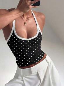 Camiseta sin tirantes acanalada, casual y versátil, negra para primavera/verano - Blanco Negro - Ver 4