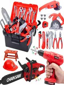 38件/41件儿童玩具工具套装，包含电钻、螺丝刀和其他逼真的工程维修工具，适合角色扮演、儿童花园等场景，是圣诞节、万圣节送给男孩女孩的理想礼物。 - 彩色 - 查看 4