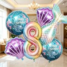 Set mit 8 Luftballons mit Farbverlauf-Zahlen, Meerjungfrauenschwänzen und Muschel-Designs. Perfekt für Geburtstagsfeiern, Themenpartys, Jahrestage, Familientreffen, Poolpartys, Strandpartys, Heimdekoration, Outdoor-Picknicks, Foto-Motive, - Übersicht 10