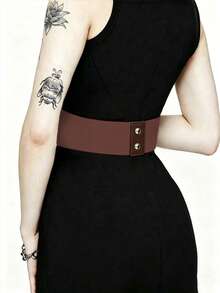 1pc Women's Versatile Asymmetrical Inverted Triangle Coffee Color Adjustable Elastic Waist Belt, Suitable For Daily, Party, Commute, Street Style And Other Occasions - Brown - View 4