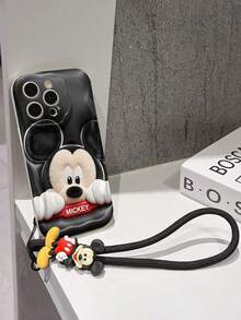 Disney Mickey Mouse Clubhouse Phone Case : 3D Fluffy Pattern Border Protector Phone Soft Phone Case With A Free Cute Mickey Bracelet Chain Lanyard, Mickey, Minnie, Goofy, Donald Duck, Daisy Duck, Pluto, For Apple 17 Promax 17 Pro 16 15 14 13 12 11 Pro Max XS Max X XR Soft Cover Summer Phone Case - White - View 5