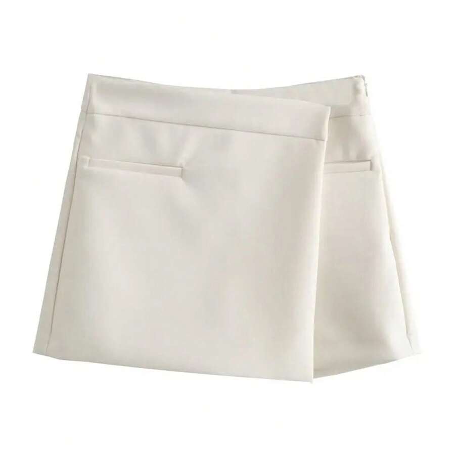 Minifalda de cintura alta con corte en A para mujer, pantalón falda casual adelgazante para el día a día, falda asimétrica, s... - BLANCO - Ver 1