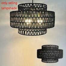 Pantalla de lámpara de estilo bohemio de 45 cm de alto x 45 cm de ancho x 29 cm de profundidad, pantalla de lámpara de 3 capas de ratán natural para reemplazar la lámpara colgante - negro - Ver 1