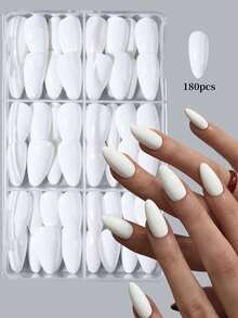 180 Stück kurze mandelförmige weiße Nagel-Aufkleber, perfekt passende acrylische Kunstnägel Set, inklusive 1 Stück Gelee-Gel und 1 Stück Nagelfeile, geeignet für Frauen und Mädchen für tägliche Arbeit, Studium und Party zum Selbermachen - Weiss - Übersicht 2