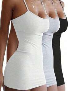 Solva Set de 3 vestidos sencillos y elegantes de estilo casual en negro, blanco y gris para uso diario - Multicolor - Ver 6