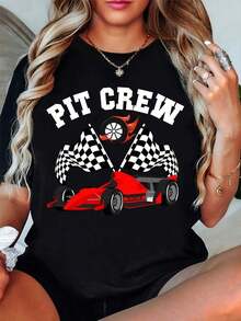 Camiseta para Personal de Garaje de Carreras - Camisetas para Equipo de Box, Ropa para Fiestas de Carreras con Letras y Logos, Camiseta Casual de Primavera Verano para Eventos de Deportes de Motor (Lavable a Máquina) - Camiseta Unisex de Estilo Urbano Vintage, de Algodón 100% con Cuello Redondo y Manga Corta - Negro - Ver 6