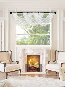 1 pieza Cortina blanca con volantes, estilo minimalista con flecos y adorno floral, tela de poliéster, adecuada para la decoración de ventanas de la sala de estar y el dormitorio - Hilo de palma blanco hilado - Ver 7