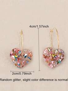 1 Pair Elegant Minimalist Sparkling Random Color Heart Pendant Earrings, Suitable For Daily, Commute, Date, Party - Christmas, New Year, Valentine's Day, Great Gift For Women, Friends. Slight Color Difference Is Normal. - Pink - View 4