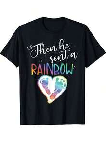 1 Piece Women's Plus Size T-Shirt With Rainbow Design And The Phrase "Mom Is Coming" To Announce Pregnancy - Short Sleeve Round Neck Maternity T-Shirt For Baby Showers, Comfortable Casual Wear For All Seasons. - 黑色 - 查看 7