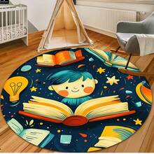 1pc Book Reading Pattern Round Plush Rug, Thickened Crystal Velvet Carpet, Thick Rug, Autumn/Winter Rug, Decorative Carpet, Bedroom Decor, Small Rug, Carpet, Home Decor, Living Room Rug, Small Living Room Rug, Bedroom Rug, Living Room Home Decor, Outdoor Rug, Washable Rug - Multicolor - View 3