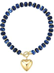 Colar com Pingente de Coração de Contas de Resina em Cores Variadas, Colar com Pingente de Coração Fofo Dourado, Colar Gargantilha de Acrílico da Moda (Cor Aleatória) - Multicolorido - Visão 17