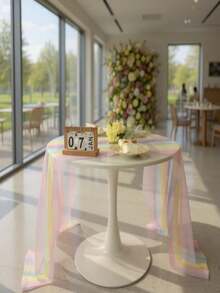 1 Pc Rainbow Gradient Table Runner - Elegant Pastel Pink To Blue Polyester Sheer Fabric, Suitable For Wedding, Holiday, Birthday, Coffee Table And Kitchen Table Decor - Multicolor - View 5