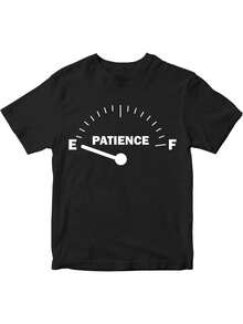 T-Shirt - Black With Humorous Letter Print "Patience Level Chart", Soft And Breathable Fabric, Casual Short-Sleeved Top With Round Neck, Suitable For Outdoor Activities, Travel And Fitness, Combining Fashion And Comfort. - 黑色 - 查看 1