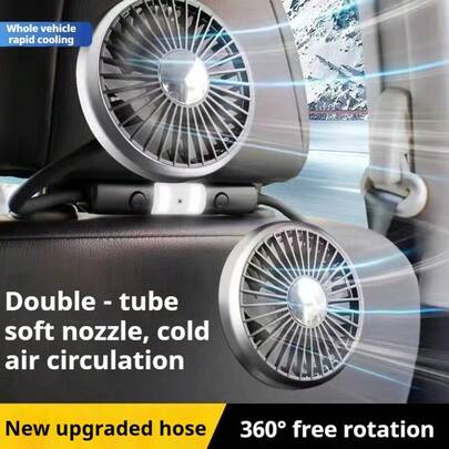 Dual-Head Rotatable Backseat Headrest Mounted 5V Mini Cooling Fan, 360° Adjustable Low Noise Car Electric Fan, No Battery Needed, Suitable For Dashboard, RV, Truck