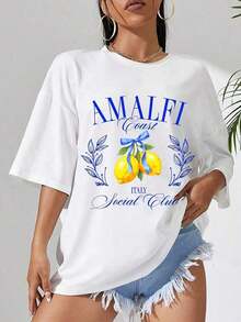 1 piezas de la camiseta de las mujeres, de moda fresco casual camiseta cuello de la tripulación con letras impresas, ropa de suéter de las mujeres para todas las estaciones (primavera, verano, otoño, invierno), traje para deportes / playa / calle / fiesta, como regalo para él / ella, amigos-180g y 100% algodón (S-3XL, Envío local) - Blanco - Ver 4