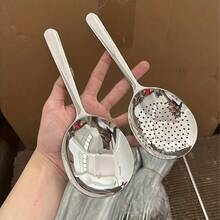 1 Pair Stainless Steel Large Serving Spoons, Suitable For Commercial And Home Kitchen Use, Large Spoon With Heat-Resistant Short Handle, Perforated For Easy Cleaning, Applicable For Restaurants, Catering And Home Use - Durable Stainless Steel - Multicolor - View 9